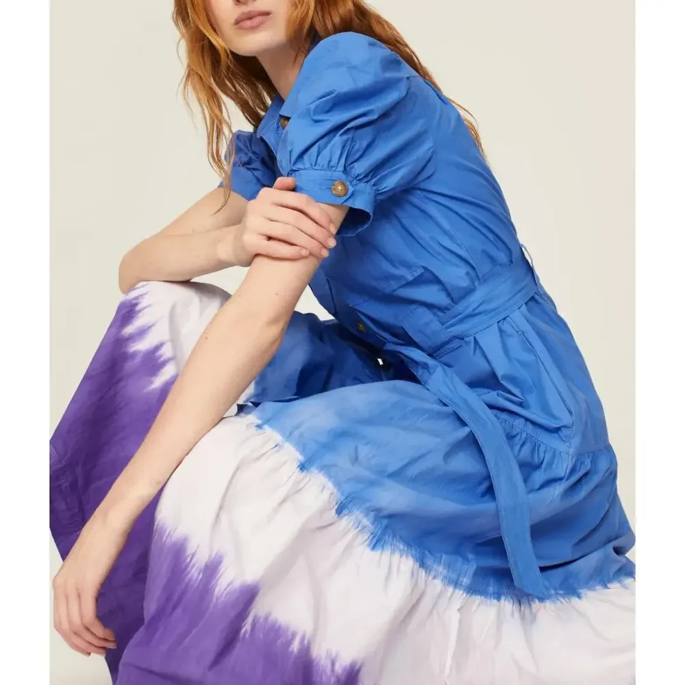 Derek Lam Blue White Ombre Midi Shirt Dress Size 18 Cotton Cottage Designer $460 - Picture 4 of 11